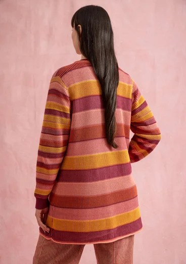 “Andromeda” organic/recycled cotton long cardigan - rhubarb