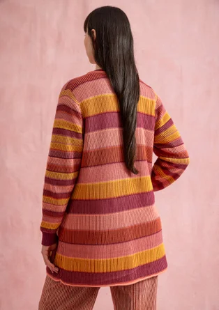 “Andromeda” organic/recycled cotton long cardigan - rhubarb