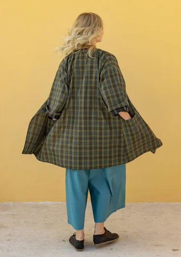 Rutete kimono «Coimbatore» i økologisk bomull - bjørkeløv
