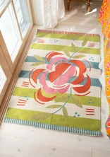 Geblümter Teppich „Flora“ aus Wolle - aqua