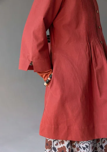Cotton/linen smock blouse with pintucks - dark agate red