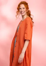 Solid-colored woven dress in organic cotton - apricot