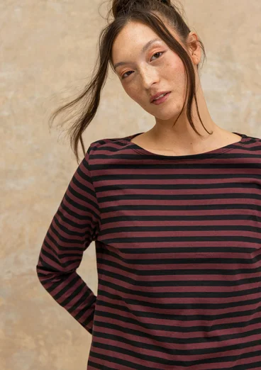 Striped, long-sleeve, organic cotton top - black/aubergine
