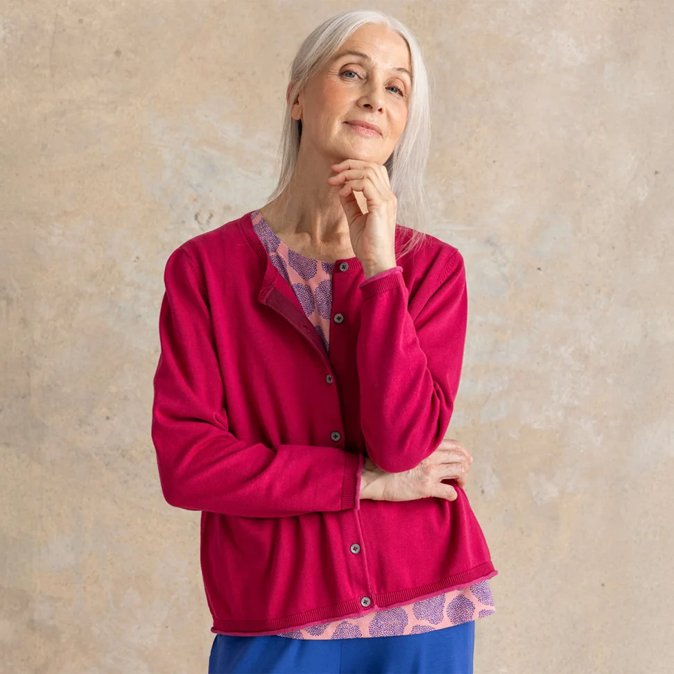 “Esme” cardigan in organic/recycled cotton - cyklamen