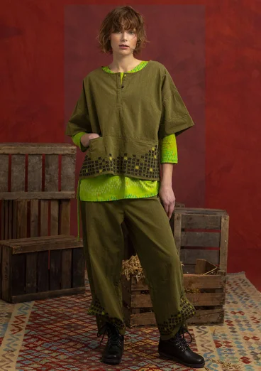 “Fields” organic cotton embroidered blouse - dark olive