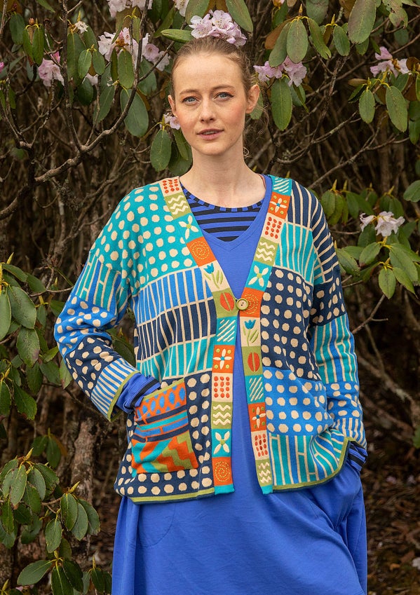 Bhutan embroidered cardigan turquoise