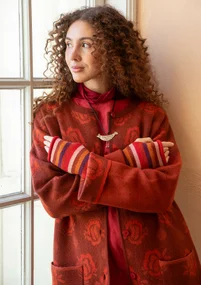 “Aria” reversible, knitted wool felt coat - red curry