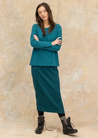 Long jersey skirt in organic cotton rib - dark jade