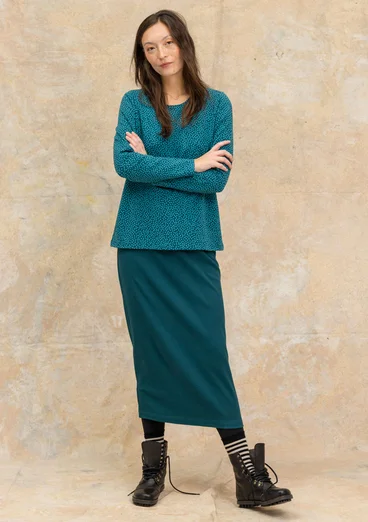 Long jersey skirt in organic cotton rib - dark jade