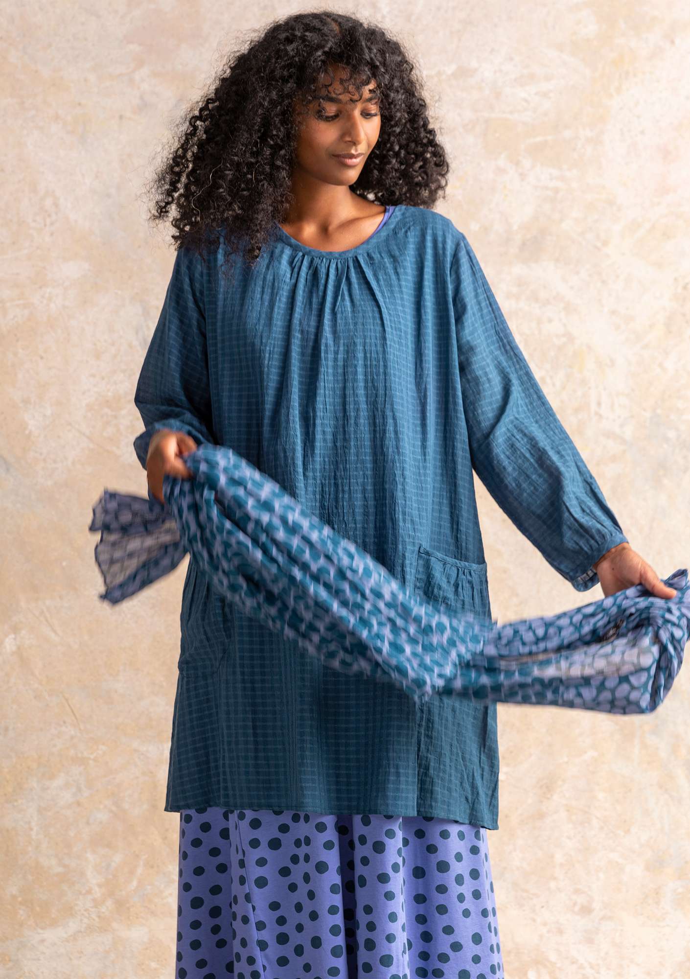 Tunic in woven cotton/modal/rayon indigo thumbnail