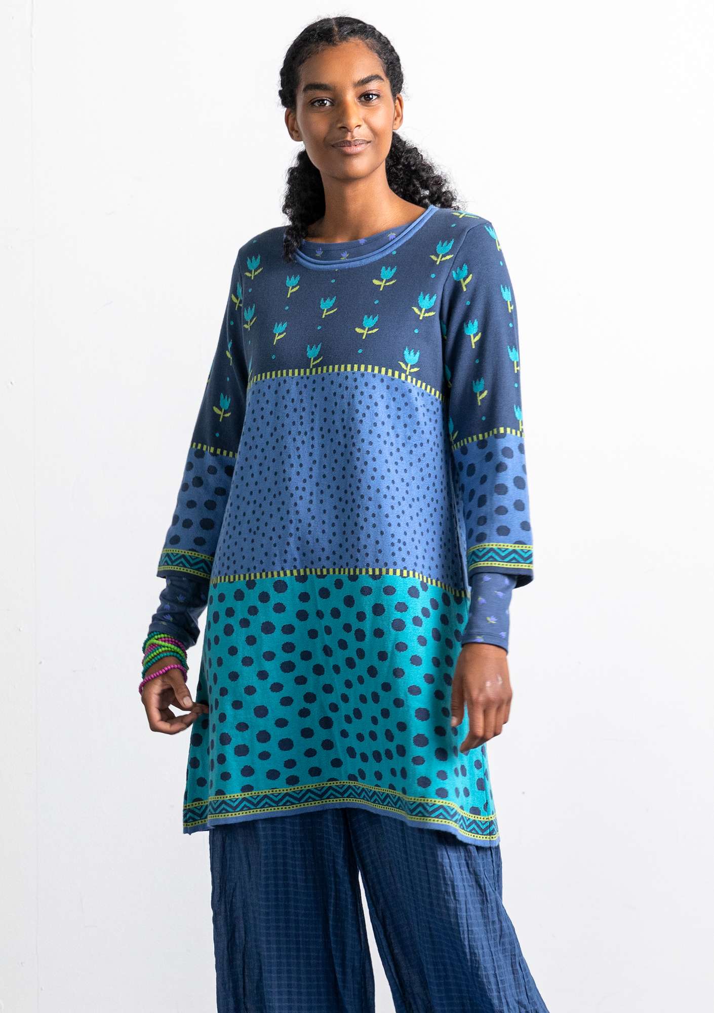 “Marisol” knit tunic in organic cotton indigo thumbnail