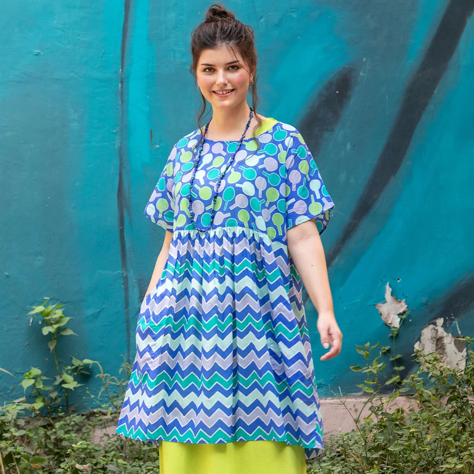 Webkleid „Ping“ aus Bio-Baumwolle - brillantblau