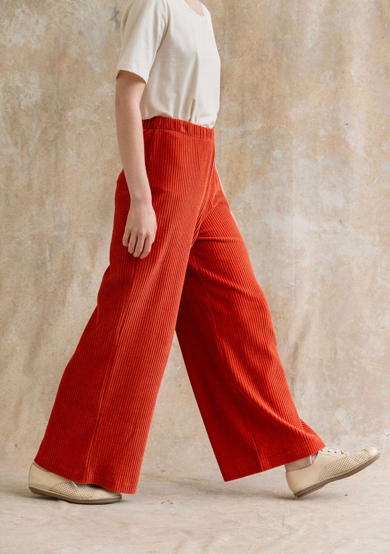 Velour trousers in organic cotton/recycled polyester brick