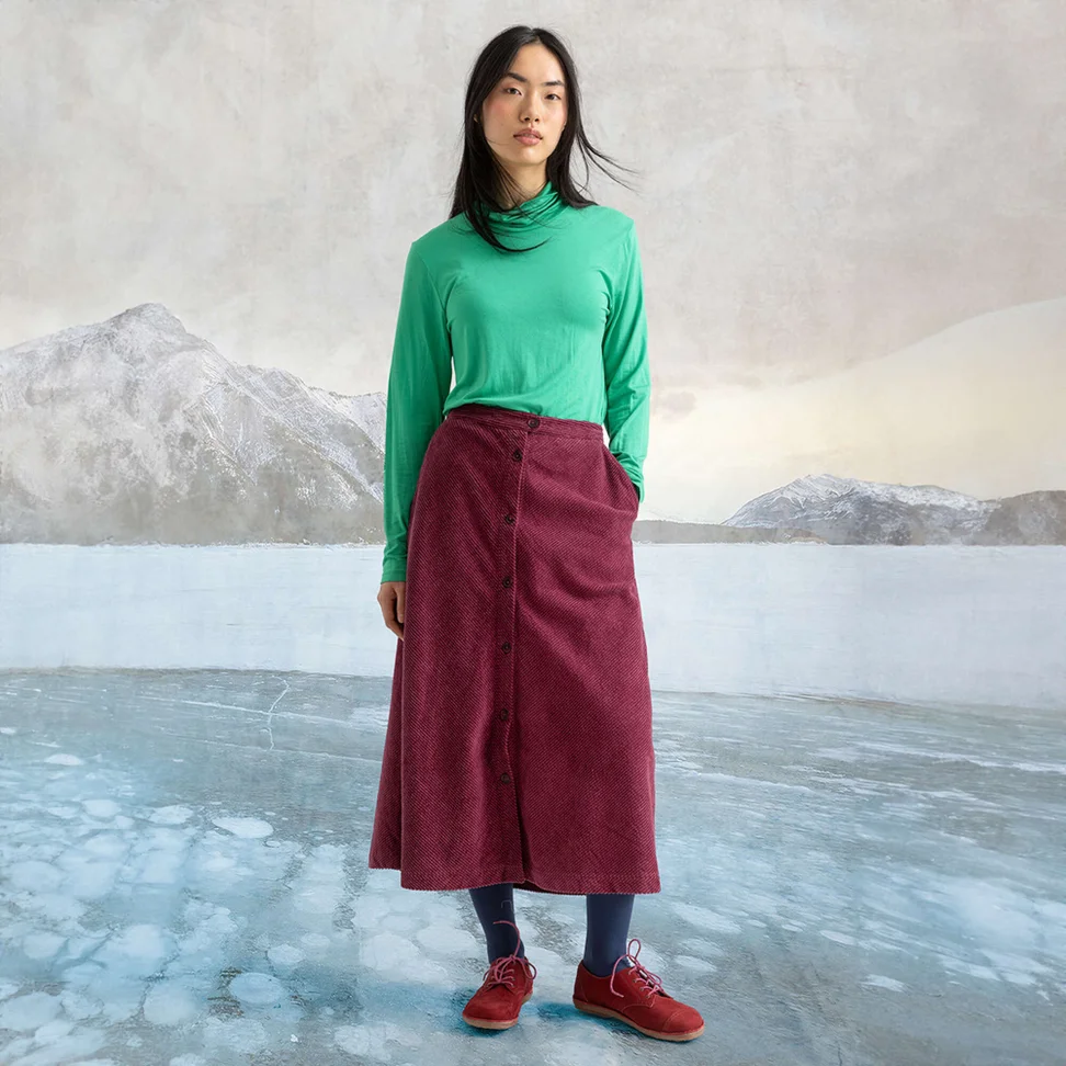 Jupe "Rime" en velours côtelé de coton biologique - bordeaux