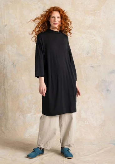 Robe fleurie/unie "Hillevi" en jersey de lyocell/élasthanne - noir