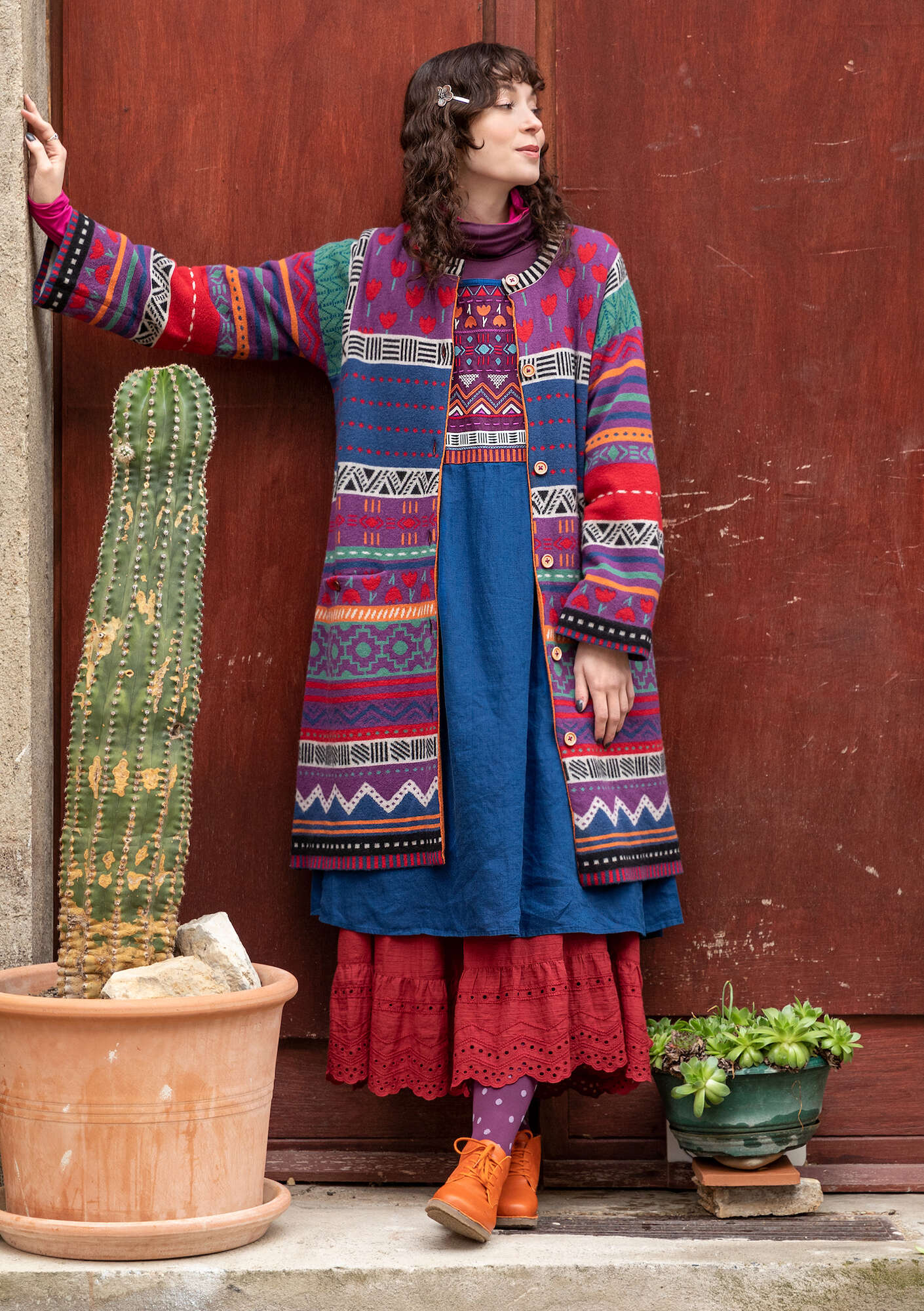 “Mexico” knit coat in felted wool dark hydrangea thumbnail