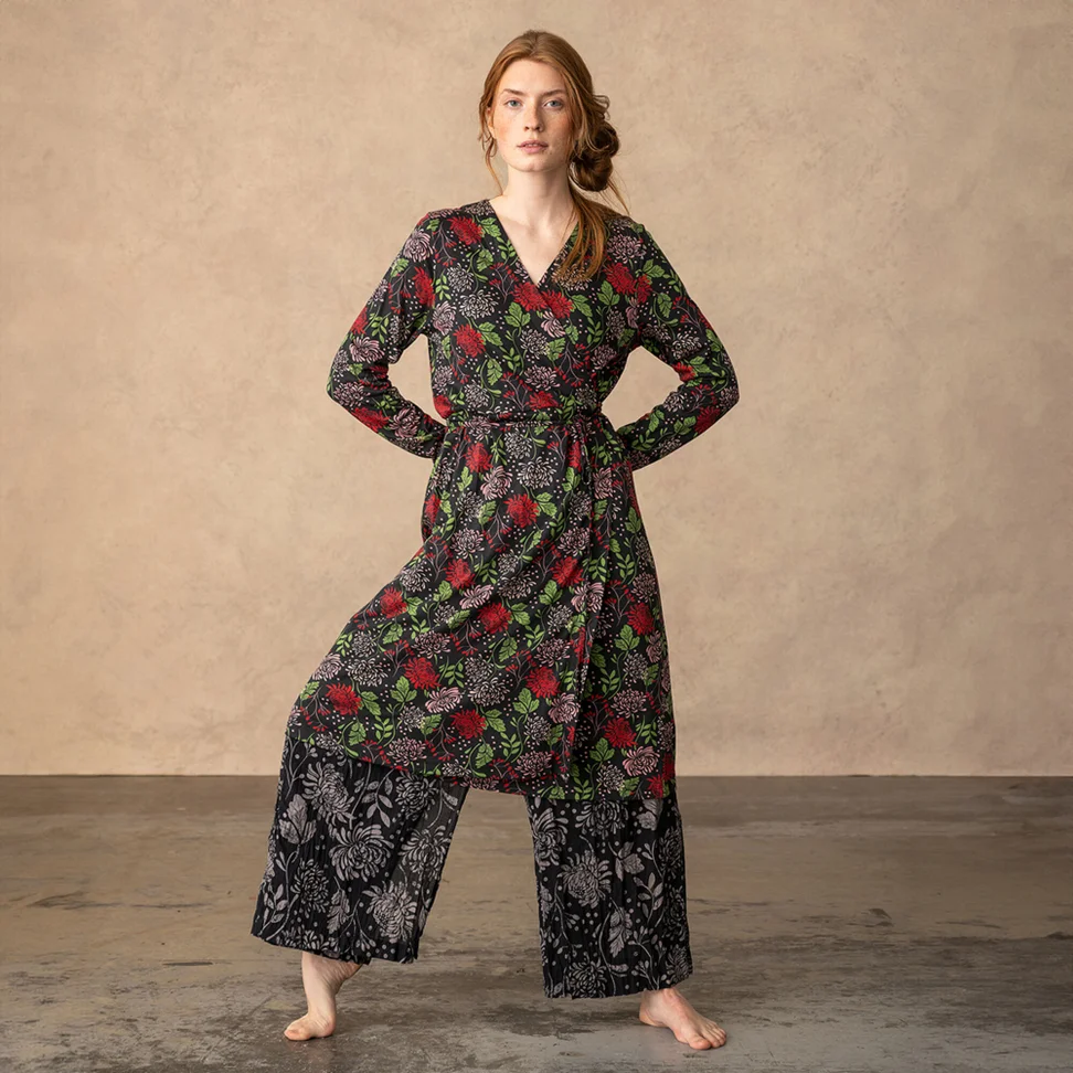Robe "Krysantemum" en jersey de coton biologique/modal - coquelicot/pivoine