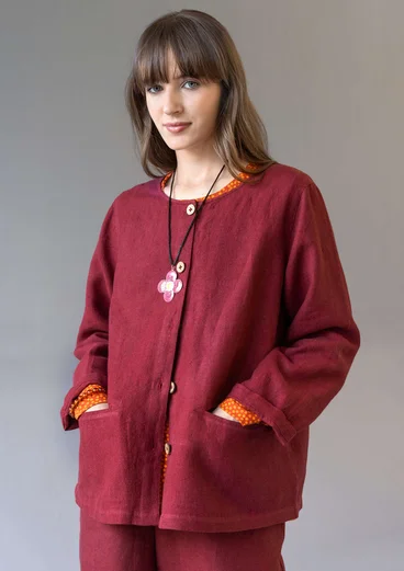 Garment-washed woven linen jacket - dark agate red