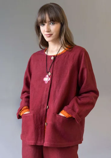 Garment-washed woven linen jacket - dark agate red