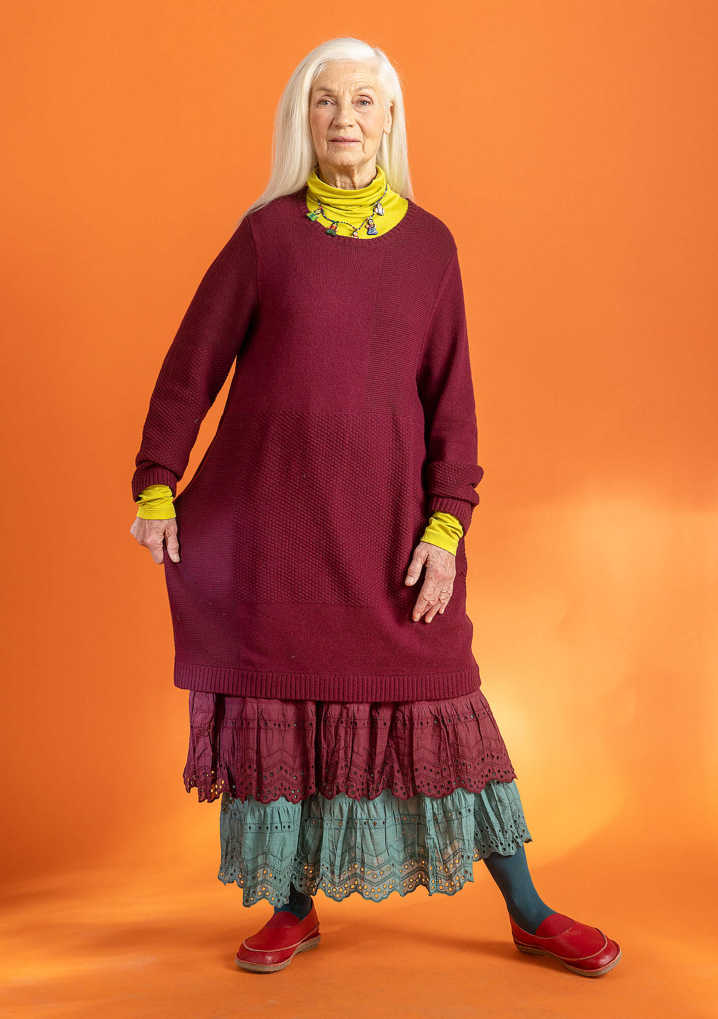 Wool/organic cotton knit tunic burgundy thumbnail