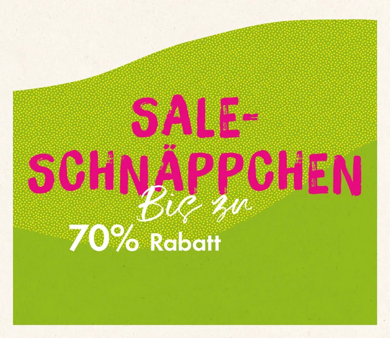 Ein grafisches Bild in Grün mit dem Wort SALE-SCHNÄPPCHEN.