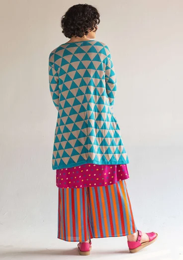 Gemusterte Strickjacke „Zigzag“ aus Bio-Baumwolle - türkis