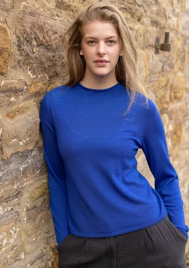 Feinstrick-Pullover aus zarter Wolle - tiefblau