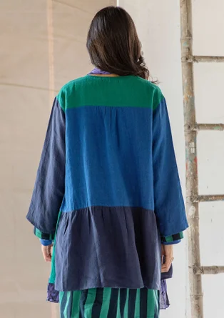 “Azores” artist’s blouse in linen - dark indigo/multicoloured