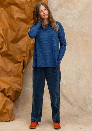 “Ellen” striped/solid-colour organic cotton/modal jersey tunic - ink blue/patterned