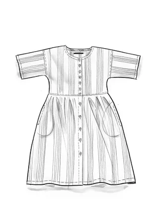 Gestreiftes oder einfarbiges Knopfleistenkleid „Sylvi“ aus Leinen - aubergine-gestreift