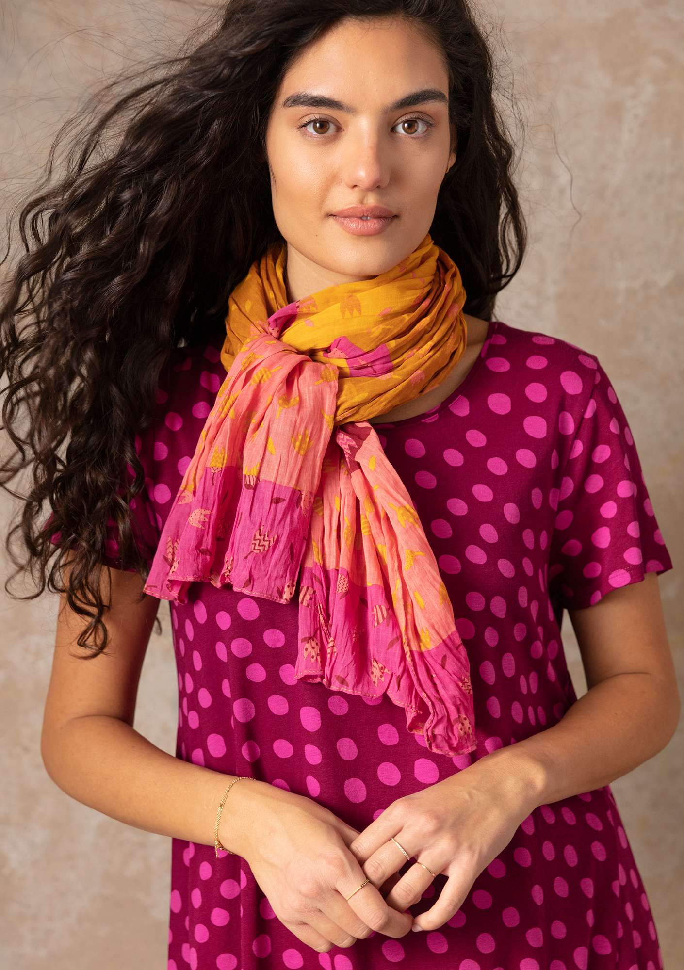 “Serafina  organic cotton shawl mustard/patterned thumbnail