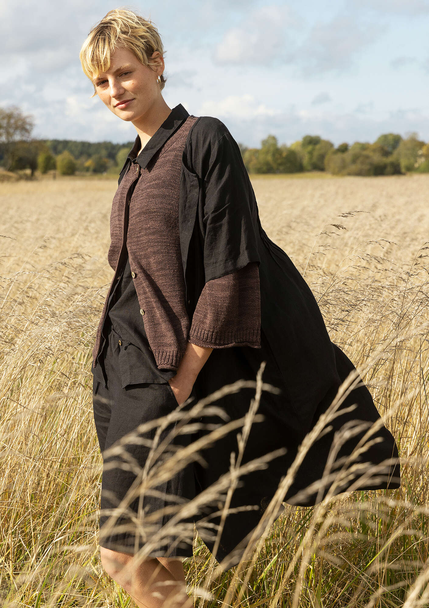 Organic Linen Cotton Seed Cardigan | EILEEN FISHER