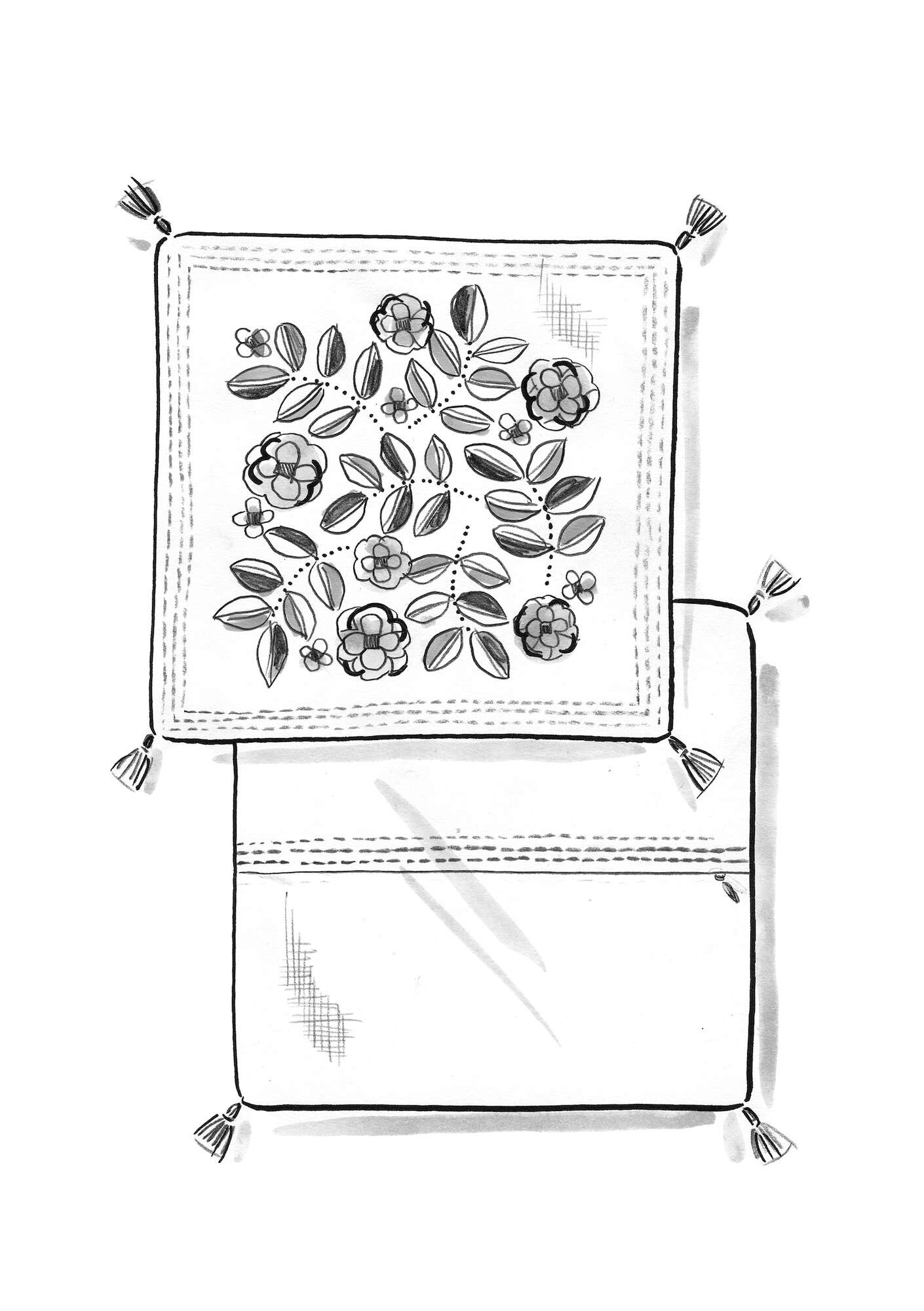 Geblokdrukte kussenhoes  Surya  van biologisch katoen asgrijs