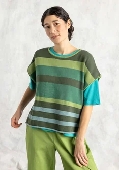“Rut” knitted top in a blend of organic and recycled cotton - green sea glass/stripe