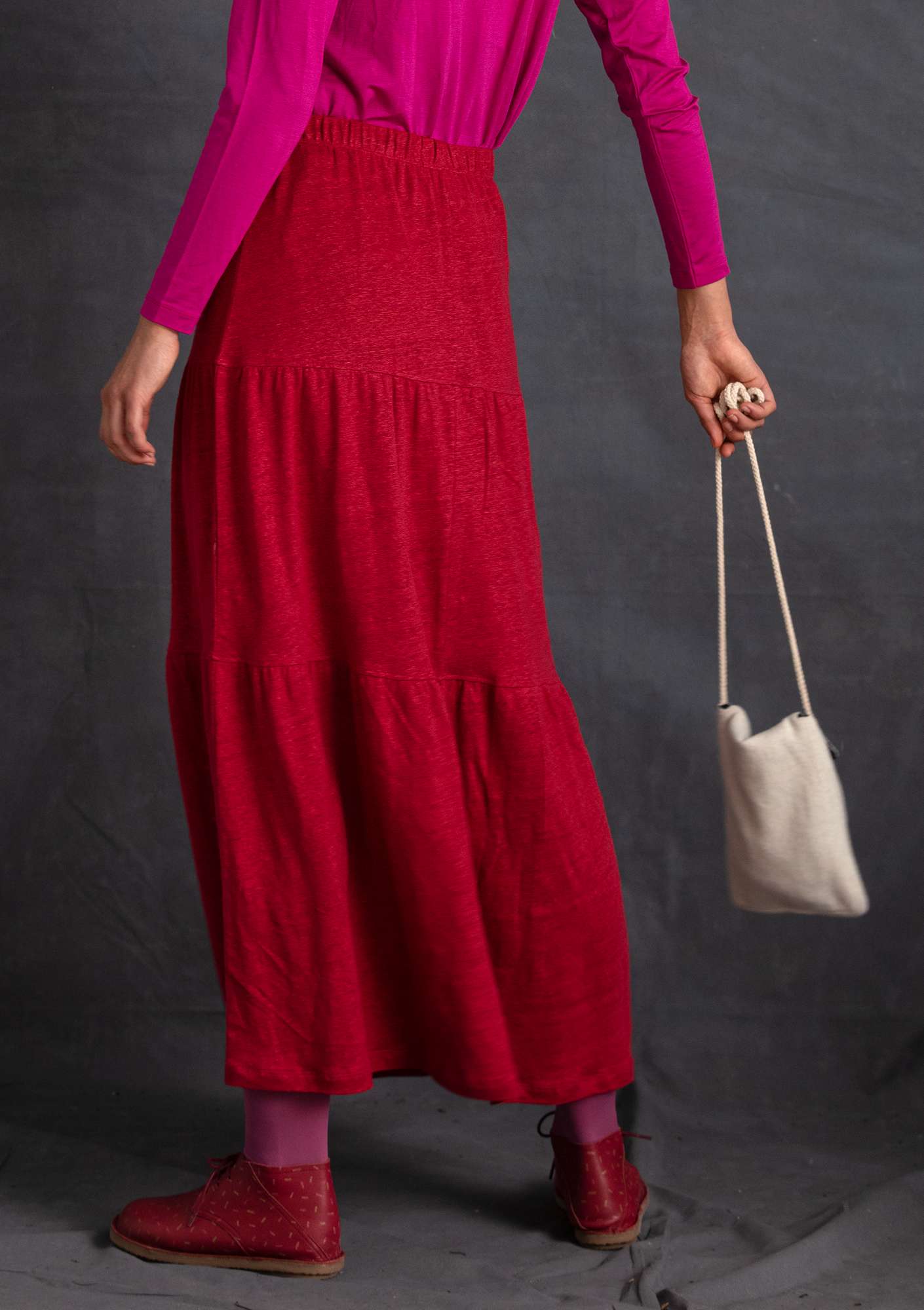 Jersey skirt in linen cranberry thumbnail