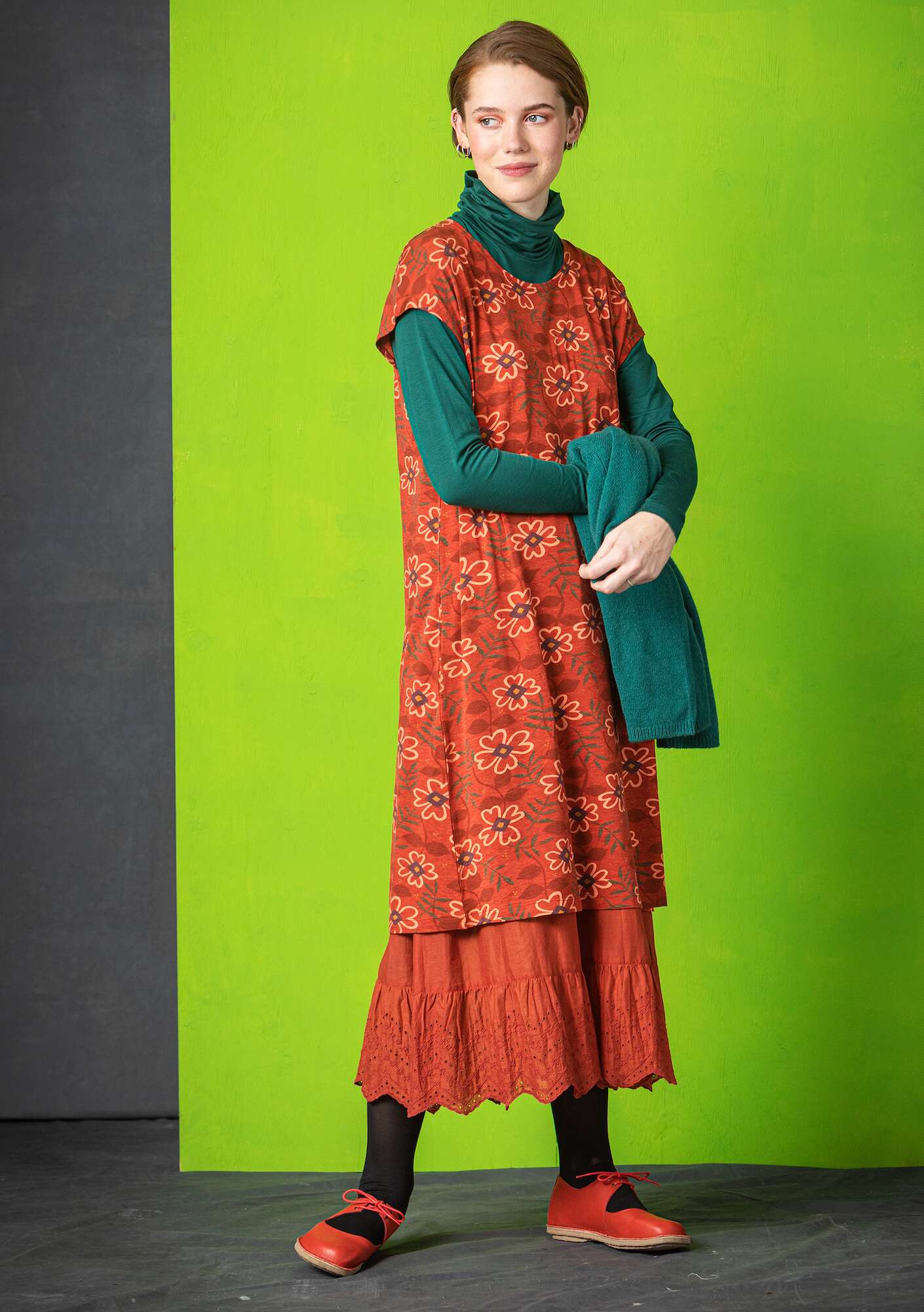 Robe  Flora  en jersey de lyocell/élasthanne rouge cuivre