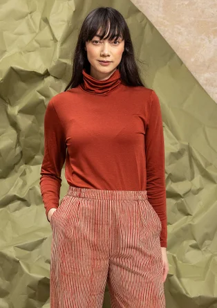 Long-sleeve, lyocell/elastane jersey polo-neck top - rust