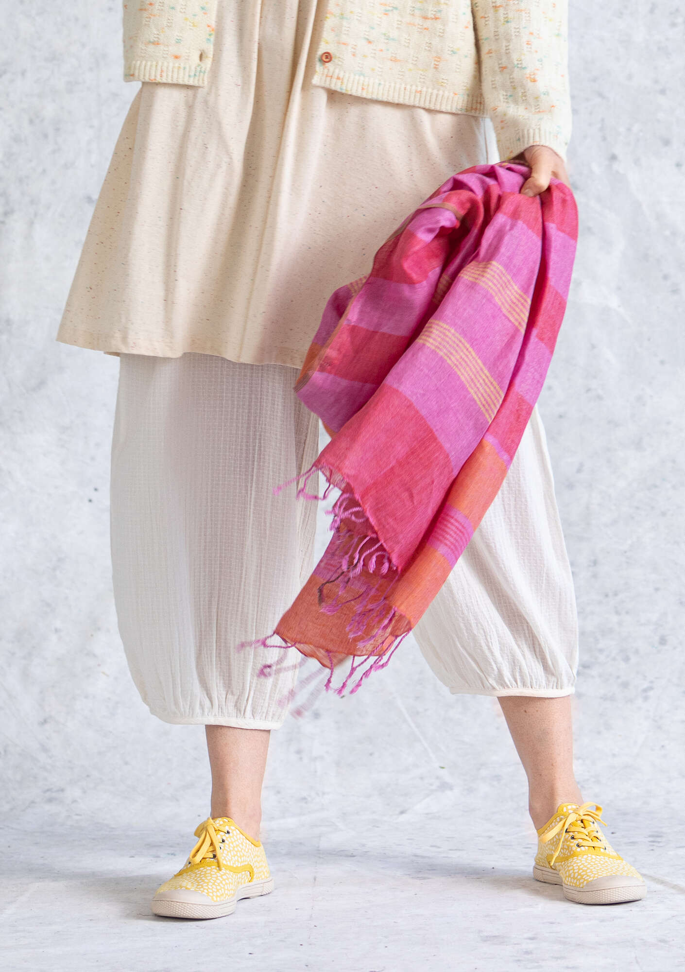 “Hilda” harem trousers in an organic cotton weave light ecru thumbnail
