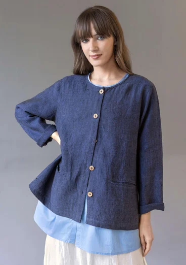 Garment-washed woven linen jacket - ink blue