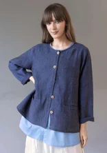 Garment-washed woven linen jacket - ink blue
