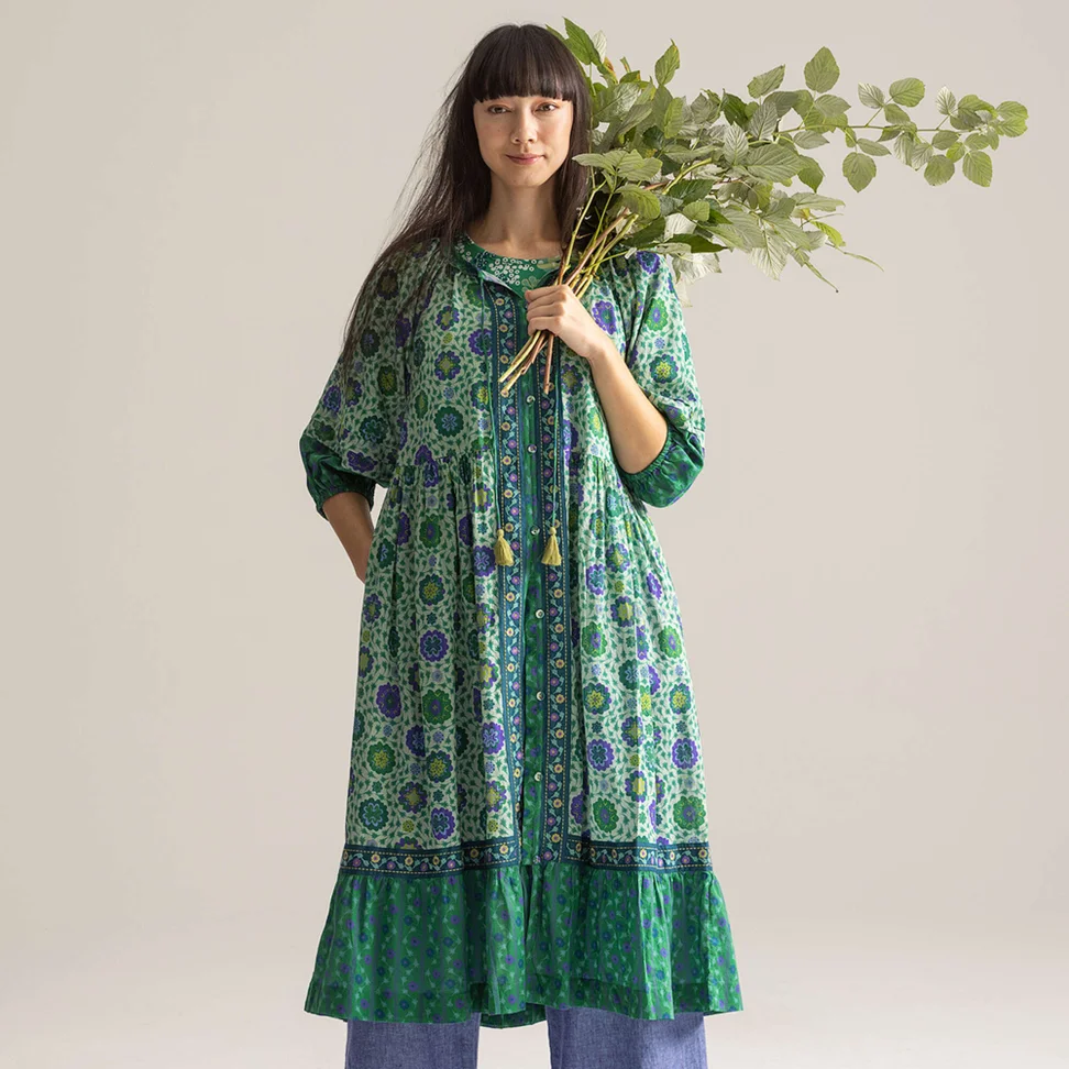 “Suzani” woven organic cotton dress - mint