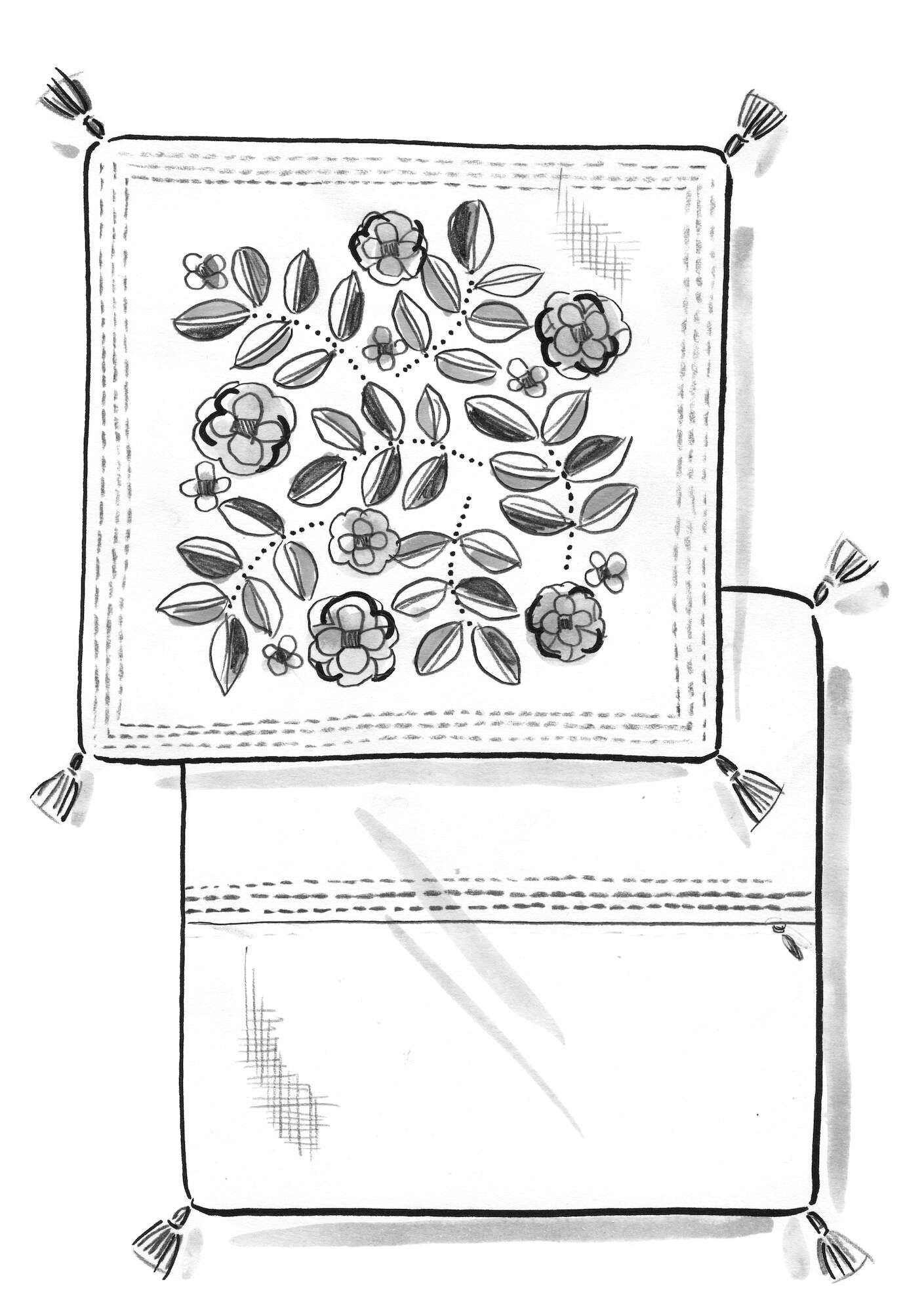 Block-printed “Tulsi” cushion cover in organic cotton