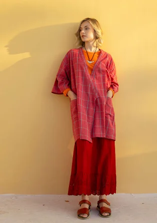 Kimono à carreaux "Coimbatore" en coton biologique - flamant rose