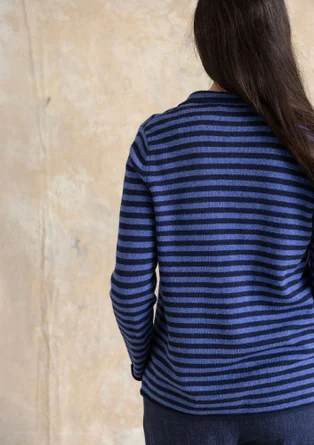 Randig och enfärgad stickad kavaj i lammullsmix - mörk indigo/koboltblå