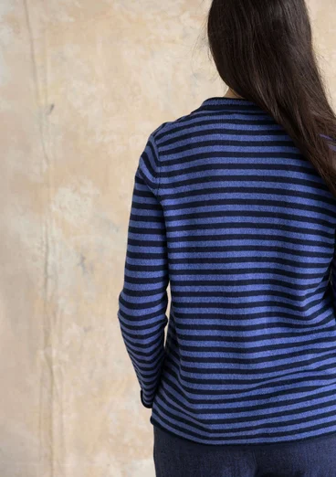 Randig och enfärgad stickad kavaj i lammullsmix - mörk indigo/koboltblå