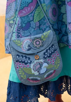 Sac brodé "Hana" en coton biologique - indigo clair