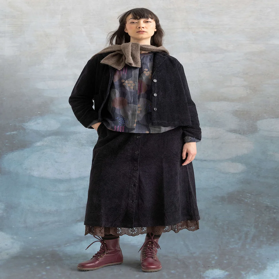 “Rime” corduroy skirt in organic cotton - black