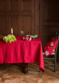 Washed linen tablecloth - poppy