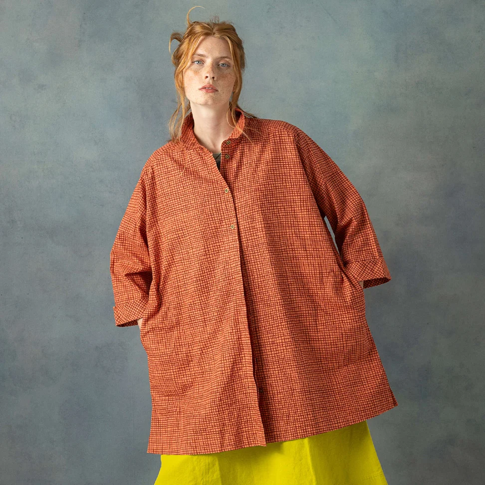 “Pavement” woven cotton shirt tunic - apricot