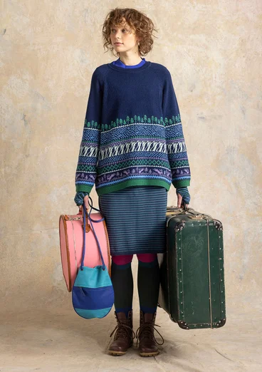 Gemusterter Pullover „Harsprång“ aus Lammwolle/Recycling-Wollgemisch - mitternachtsblau
